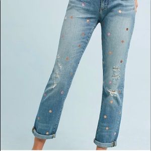 Anthropologie Pilcro shimmer dot distressed boyfriend jeans 28P. One wearer.